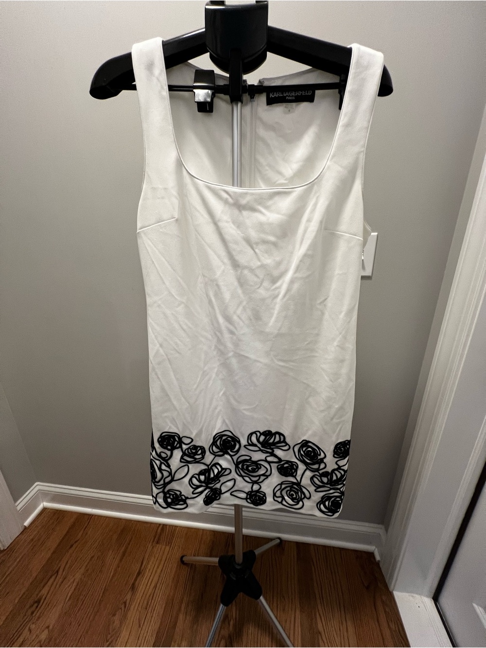 Karl Lagerfeld White Sleeveless Tank Dress with Black Floral Border